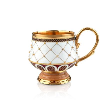 СЕРЕБРЯНАЯ ЧАЙНАЯ ЧАШКА С КВАРЦИТОМ И БРИЛЛИАНТАМИ 27786 - РУССКИЕ САМОЦВЕТЫ