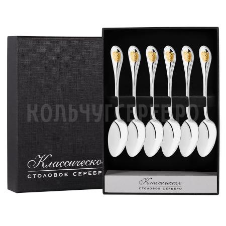 СЕРЕБРЯНЫЙ НАБОР "ОТЕЧЕСТВО" С ПОЗОЛОТОЙ (6 КОФЕЙНЫХ ЛОЖЕК) – КРАСНАЯ ПРЕСНЯ