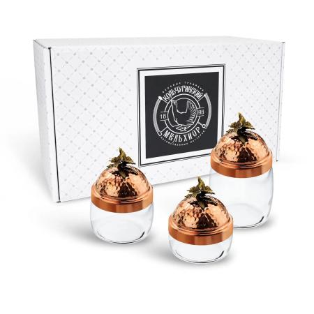 НАБОР БАНОК ДЛЯ СЫПУЧИХ ПРОДУКТОВ "БАБОЧКИ" МЕДНЫЕ КОВАННЫЕ (420/500/920 МЛ.) – КОЛЬЧУГИНСКИЙ МЕЛЬХИОР