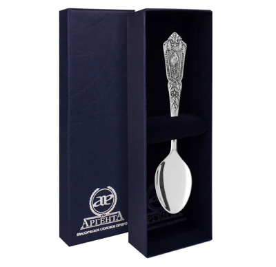 Серебряные столовые приборы купить в Москве СЕРЕБРЯНАЯ ЧАЙНАЯ ЛОЖКА "КОРОЛЕВСКАЯ ОХОТА" С ЧЕРНЕНИЕМ – АРГЕНТА