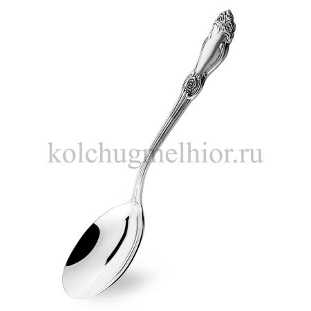 ЛОЖКА ДЛЯ САЛАТА ИЗ МЕЛЬХИОРА "РОЗА" С ЧЕРНЕНИЕМ – КОЛЬЧУГИНСКИЙ МЕЛЬХИОР