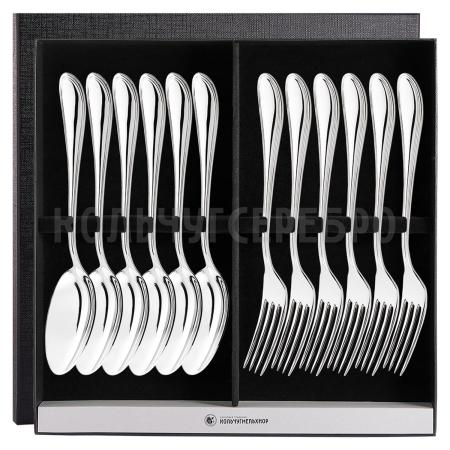 СТОЛОВЫЙ НАБОР ИЗ МЕЛЬХИОРА "КАПЕЛЬКА" (6 ВИЛОК, 6 ЛОЖЕК) – КОЛЬЧУГИНСКИЙ МЕЛЬХИОР