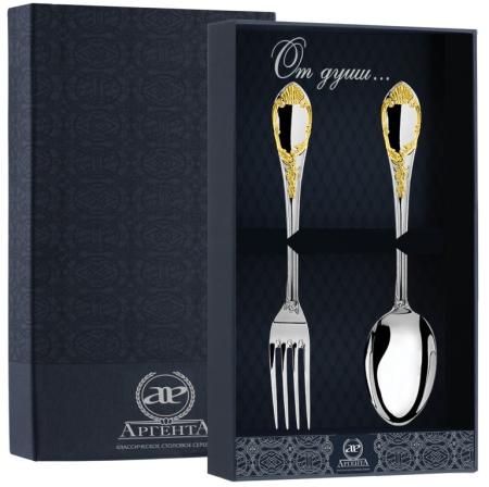 СЕРЕБРЯНЫЙ СТОЛОВЫЙ НАБОР "ПРЕСТИЖ" С ПОЗОЛОТОЙ (2 ПРЕДМЕТА) – АРГЕНТА