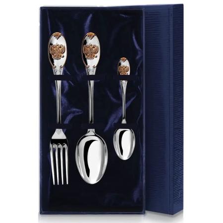 СЕРЕБРЯНЫЙ СТОЛОВЫЙ НАБОР "ЕДИНСТВО" С ПОЗОЛОТОЙ (3 ПРЕДМЕТА) – АРГЕНТА