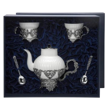 ЧАЙНАЯ ПАРА И ЧАЙНИК "СИМФОНИЯ" С ЧЕРНЕНИЕМ – АРГЕНТА