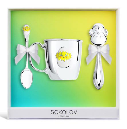 ДЕТСКИЙ НАБОР "ЦЫПЛЁНОК" (КРУЖКА, ЛОЖКА, ПОГРЕМУШКА)