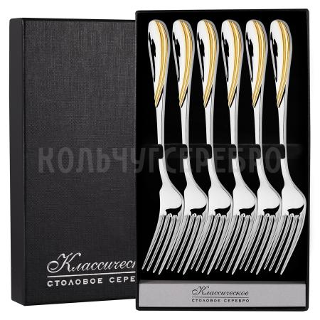 СЕРЕБРЯНЫЙ СТОЛОВЫЙ НАБОР "ИЗЯЩНЫЙ" С ПОЗОЛОТОЙ (6 ВИЛОК)