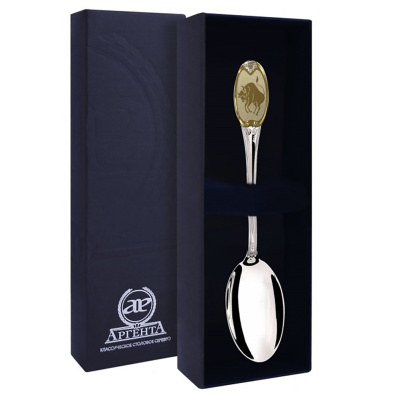 Серебряные столовые приборы купить в Москве СЕРЕБРЯНАЯ ЧАЙНАЯ ЛОЖКА "ТЕЛЕЦ" С ПОЗОЛОТОЙ – АРГЕНТА