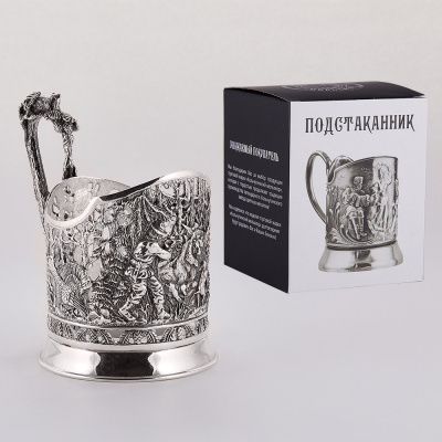 ПОДСТАКАННИК "МЕДВЕЖЬЯ ОХОТА" ПОСЕРЕБРЕННЫЙ – КОЛЬЧУГИНСКИЙ МЕЛЬХИОР
