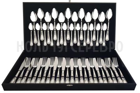 СТОЛОВЫЙ НАБОР ИЗ МЕЛЬХИОРА "ГЛОРИЯ" С ЧЕРНЕНИЕМ (48 ПРЕДМЕТОВ) – МСТЕРСКИЙ ЮВЕЛИР