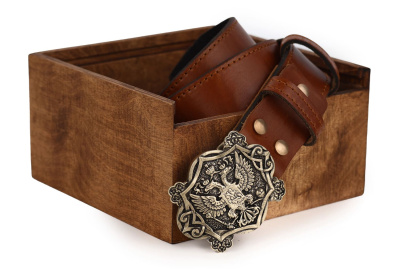 КОЖАНЫЙ РЕМЕНЬ "ГЕРБ" РЫЖИЙ