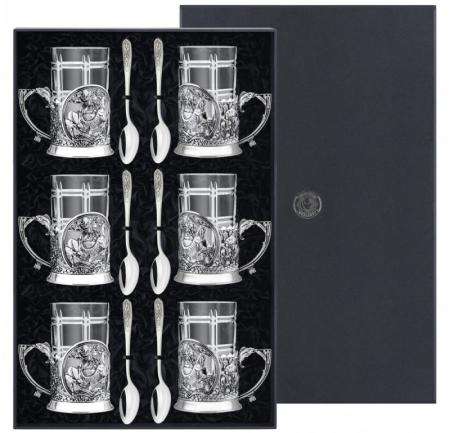 НАБОР ИЗ 6 ПОДСТАКАННИКОВ "РЫБАЦКИЙ" ПОСЕРЕБРЕННЫЙ – КОЛЬЧУГИНСКИЙ МЕЛЬХИОР