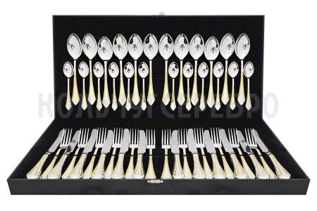 СЕРЕБРЯНЫЙ СТОЛОВЫЙ НАБОР "ЭЛЕГАНТНЫЙ" С ПОЗОЛОТОЙ (48 ПРЕДМЕТОВ) – КРАСНАЯ ПРЕСНЯ