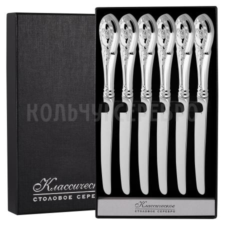 СЕРЕБРЯНЫЙ СТОЛОВЫЙ НАБОР "ГОСУДАРСТВЕННЫЙ" (6 НОЖЕЙ) - РУССКИЕ САМОЦВЕТЫ