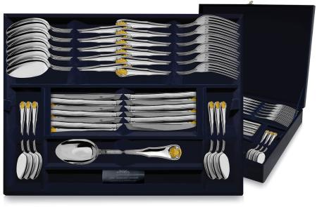 СЕРЕБРЯНЫЙ СТОЛОВЫЙ НАБОР "ВИЗИТ" С ПОЗОЛОТОЙ (48 ПРЕДМЕТОВ) – АРГЕНТА