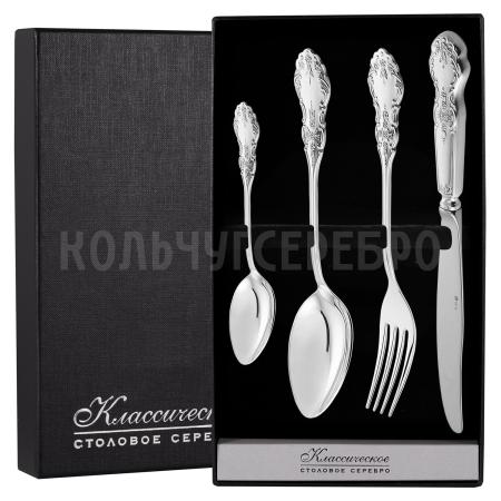 СЕРЕБРЯНЫЙ СТОЛОВЫЙ НАБОР "ЧЕРЕМУХА" (4 ПРЕДМЕТА) – МСТЕРСКИЙ ЮВЕЛИР
