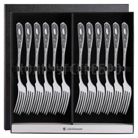 СТОЛОВЫЙ НАБОР ИЗ МЕЛЬХИОРА "№1" С ЧЕРНЕНИЕМ (12 ВИЛОК) - КОЛЬЧУГИНСКИЙ МЕЛЬХИОР