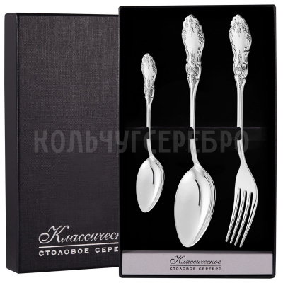 СЕРЕБРЯНЫЙ СТОЛОВЫЙ НАБОР "ЧЕРЕМУХА" (3 ПРЕДМЕТА) – МСТЕРСКИЙ ЮВЕЛИР