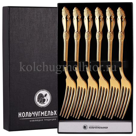 МЕЛЬХИОРОВЫЙ СТОЛОВЫЙ НАБОР "РОЗА" ПОЗОЛОЧЕННАЯ (6 ВИЛОК) – КОЛЬЧУГИНСКИЙ МЕЛЬХИОР