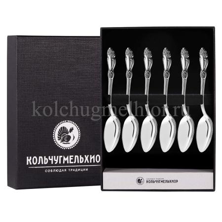 КОФЕЙНЫЙ НАБОР ИЗ МЕЛЬХИОРА "РОЗА" С ЧЕРНЕНИЕМ (6 КОФЕЙНЫХ ЛОЖЕК) – КОЛЬЧУГИНСКИЙ МЕЛЬХИОР