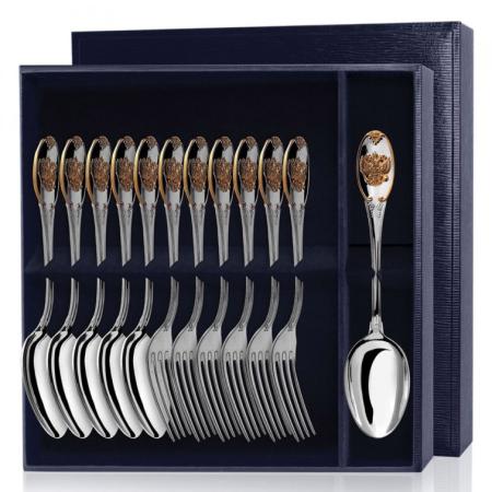 СЕРЕБРЯНЫЙ СТОЛОВЫЙ НАБОР "ЕДИНСТВО" С ПОЗОЛОТОЙ (6 ЛОЖЕК, 6 ВИЛОК) – АРГЕНТА