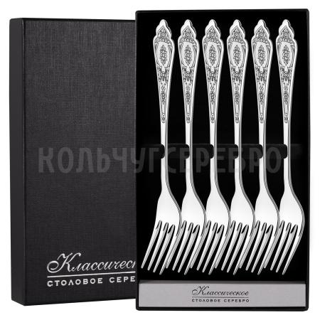 СЕРЕБРЯНЫЙ СТОЛОВЫЙ НАБОР "ПРАЗДНИЧНЫЙ" С ЧЕРНЕНИЕМ (6 СТОЛОВЫХ ВИЛОК) - СЕВЕРНАЯ ЧЕРНЬ