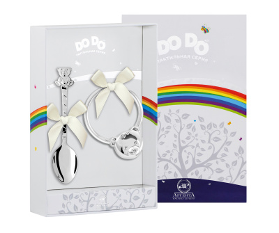 ДЕТСКИЙ НАБОР: ЛОЖКА И ПОГРЕМУШКА ДО-ДО "МИШКА" – АРГЕНТА