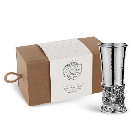 СТОПКА "ГЛУХАРИ" ПОСЕРЕБРЕННАЯ  С ЧЕРНЕНИЕМ КОВАННАЯ (1 ШТУКА) – КОЛЬЧУГИНСКИЙ МЕЛЬХИОР