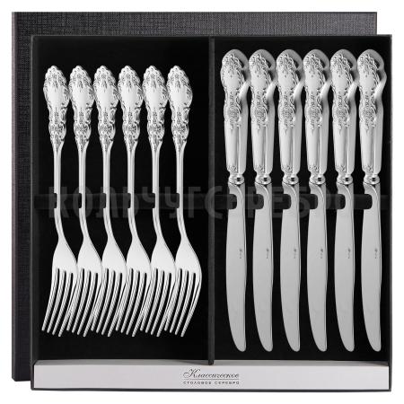 СЕРЕБРЯНЫЙ СТОЛОВЫЙ НАБОР "ЧЕРЕМУХА" (6 ВИЛОК, 6 НОЖЕЙ) – МСТЕРСКИЙ ЮВЕЛИР