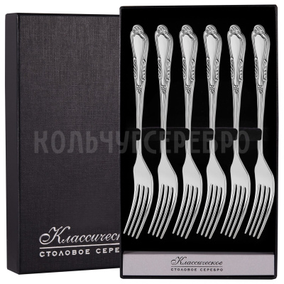 СЕРЕБРЯНЫЙ ДЕСЕРТНЫЙ НАБОР "ВИЗАНТИЯ" №22 (6 ДЕСЕРТНЫХ ВИЛОК) - МСТЕРСКИЙ ЮВЕЛИР
