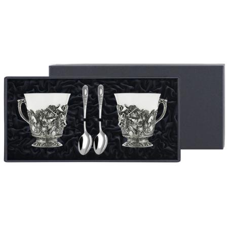 НАБОР ДЛЯ ЧАЯ "МЕДВЕДЬ" С ЧЕРНЕНИЕМ (ПАРА) – КОЛЬЧУГИНСКИЙ МЕЛЬХИОР