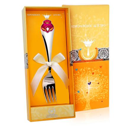 СЕРЕБРЯНАЯ ДЕТСКАЯ ВИЛКА "ПРИНЦЕССА" КД С ПОЗОЛОТОЙ И ЭМАЛЬЮ – АРГЕНТА