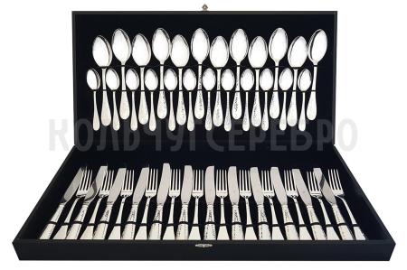 СТОЛОВЫЙ НАБОР ИЗ МЕЛЬХИОРА "КАПЕЛЬКА" КОВАННАЯ (48 ПРЕДМЕТОВ) – КОЛЬЧУГИНСКИЙ МЕЛЬХИОР