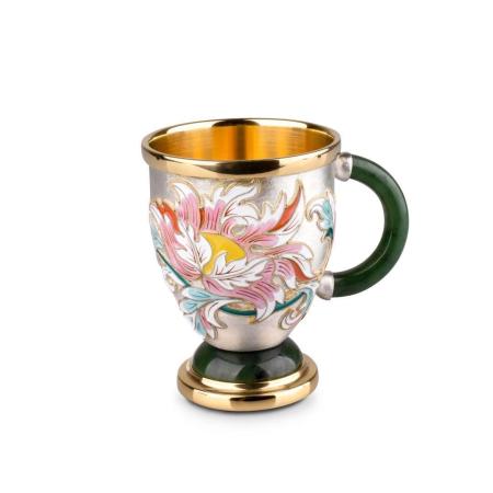 СЕРЕБРЯНАЯ КОФЕЙНАЯ ЧАШКА С НЕФРИТОМ – РУССКИЕ САМОЦВЕТЫ