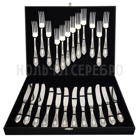 СТОЛОВЫЙ НАБОР ИЗ МЕЛЬХИОРА "ЖАСМИН" (12 ВИЛОК, 12 НОЖЕЙ) – КОЛЬЧУГИНСКИЙ МЕЛЬХИОР