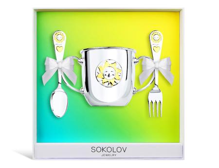 ДЕТСКИЙ НАБОР "СОЛНЫШКО" С ПОЗОЛОТОЙ (ПОИЛЬНИК, ЛОЖКА, ВИЛКА) – SOKOLOV ДЕТСКИЙ НАБОР "СОЛНЫШКО" С ПОЗОЛОТОЙ (ПОИЛЬНИК, ЛОЖКА, ВИЛКА) – SOKOLOV