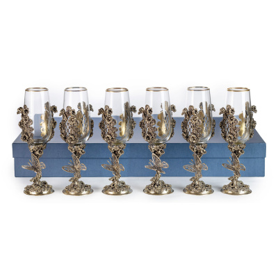 БОКАЛ ДЛЯ ШАМПАНСКОГО "ЦВЕТОЧНАЯ ФАНТАЗИЯ" ЛАТУННЫЙ 6 ШТ