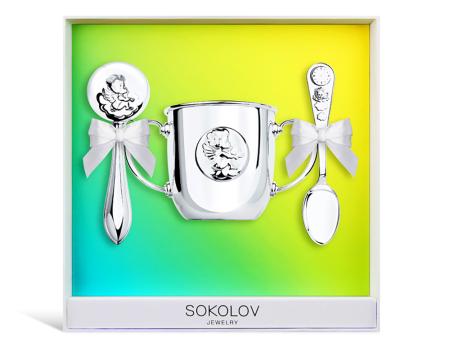 ДЕТСКИЙ НАБОР "АНГЕЛОЧЕК" (ПОИЛЬНИК, ЛОЖКА, ПОГРЕМУШКА) – SOKOLOV