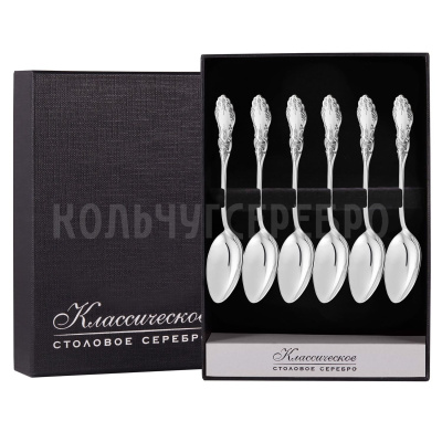 СЕРЕБРЯНЫЙ КОФЕЙНЫЙ НАБОР "ЧЕРЕМУХА" (6 КОФЕЙНЫХ ЛОЖЕК) – МСТЕРСКИЙ ЮВЕЛИР