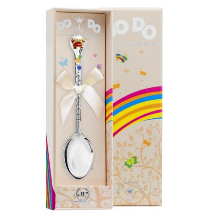 СЕРЕБРЯНАЯ ДЕТСКАЯ ЛОЖКА "КРАБИК" С ПОЗОЛОТОЙ И ЭМАЛЬЮ (ДО-ДО) – АРГЕНТА