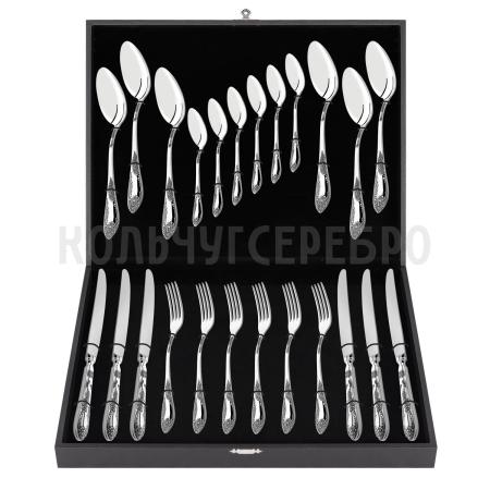 СЕРЕБРЯНЫЙ СТОЛОВЫЙ НАБОР "ИМПЕРАТОРСКИЙ" М-12 С ЧЕРНЕНИЕМ (24 ПРЕДМЕТА) – ПАВЛОВСКИЙ ЗАВОД