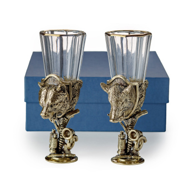 ЛАФИТНИК ТРОФЕЙНЫЙ РОССИЯ "МЕДВЕДЬ, КАБАН" ЛАТУННЫЙ 2 ШТ