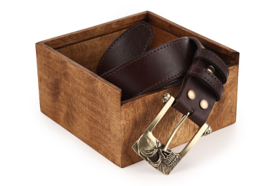 КОЖАНЫЙ РЕМЕНЬ "ЧЕРЕП 2" КОРИЧНЕВЫЙ