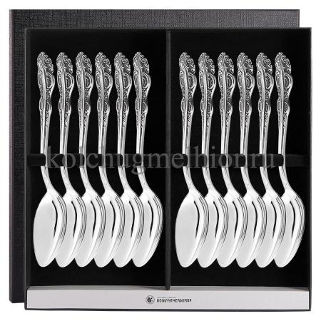 СТОЛОВЫЙ НАБОР ИЗ МЕЛЬХИОРА "ЮБИЛЕЙНЫЙ" (12 ЛОЖЕК) – КОЛЬЧУГИНСКИЙ МЕЛЬХИОР