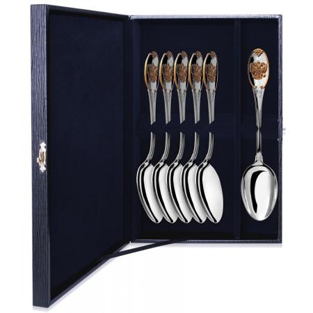 СЕРЕБРЯНЫЙ СТОЛОВЫЙ НАБОР "ЕДИНСТВО" С ПОЗОЛОТОЙ (6 СТОЛОВЫХ ЛОЖЕК) – АРГЕНТА