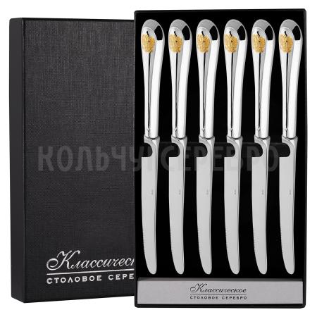 СЕРЕБРЯНЫЙ СТОЛОВЫЙ НАБОР "ОТЕЧЕСТВО" С ПОЗОЛОТОЙ (6 НОЖЕЙ) – КРАСНАЯ ПРЕСНЯ