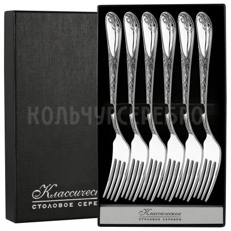 СЕРЕБРЯНЫЙ СТОЛОВЫЙ НАБОР "ИРИСЫ" М-22 С ЧЕРНЕНИЕМ (6 ВИЛОК) – ПАВЛОВСКИЙ ЗАВОД