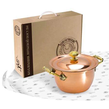 КАСТРЮЛЯ МЕДНАЯ "КМ" С КРЫШКОЙ (2 ЛИТРА) – КОЛЬЧУГИНСКИЙ МЕЛЬХИОР