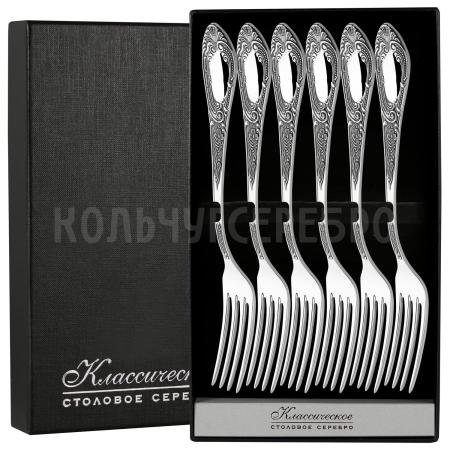 СЕРЕБРЯНЫЙ СТОЛОВЫЙ НАБОР "ФАНТАЗИЯ" С ЧЕРНЕНИЕМ (6 ВИЛОК) – ПАВЛОВСКИЙ ЗАВОД