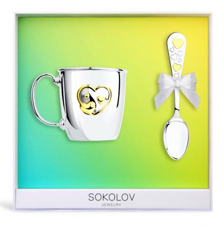 ДЕТСКАЯ КРУЖКА С ЛОЖКОЙ "СЕРДЦЕ" С ПОЗОЛОТОЙ – SOKOLOV